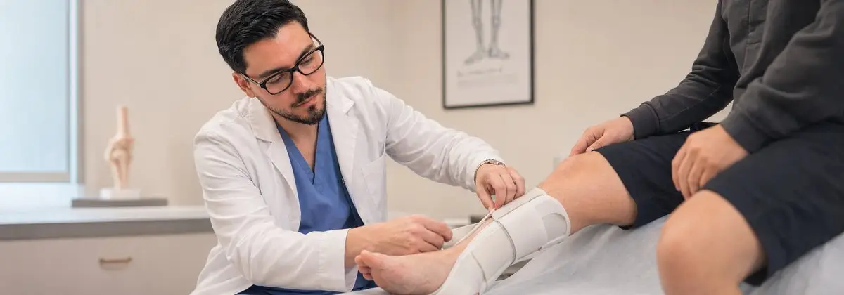 Dr. Eduardo Solorio colocando férula a paciente con fractura en Monterrey